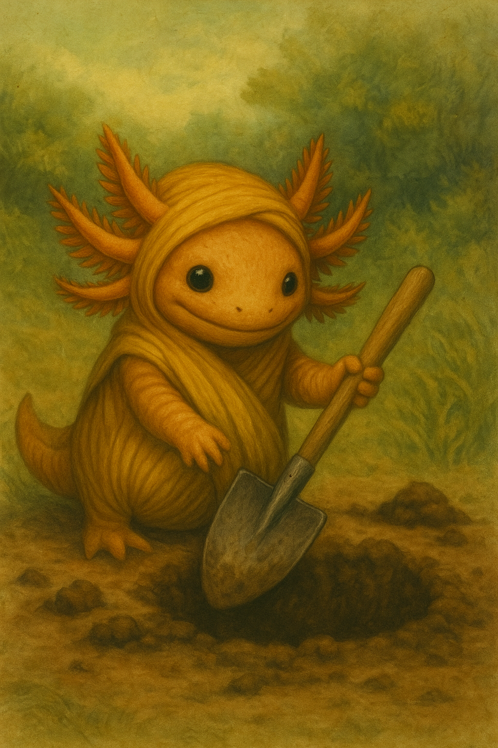 Axolotini agarrando la pala