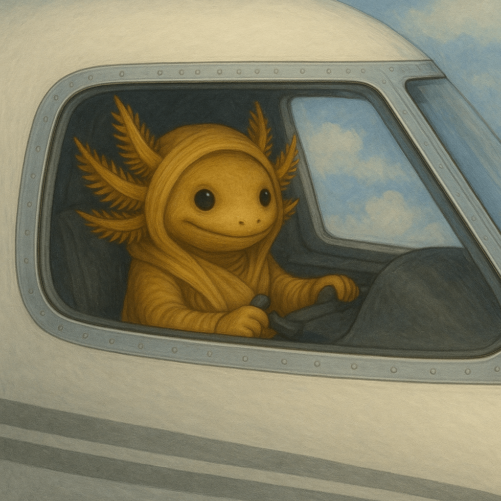 Axolotini manejando un avión